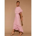 thumbnail image 1 of Pink Womens Tiered Ruffle Hem Midi Dress With Flared Short Sleeves, Round Neck, Elegant For Evening Or Cocktail, 1 of 7