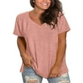 thumbnail image 1 of Pink Womens Tops Plus Size V Neck T Shirts Short Sleeve Tops Casual Summer Tshirts Loose Fit Tee Shirts for Women, 1 of 5