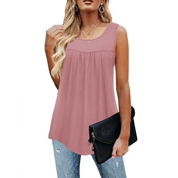 Pink Womens Tops Tank Top for Summer Sleeveless Pleated Crewneck T Shirts Casual Beach Vacation Clothes Fashion Outfits Shirts for Women