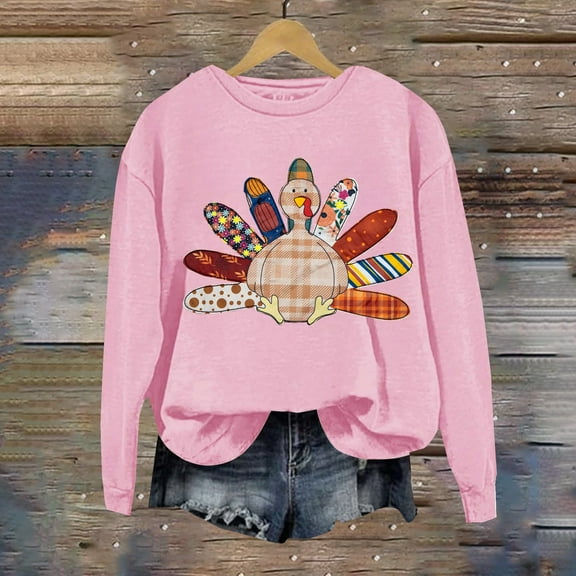 Pink Womens Tops UNIQUEONE Thanksgiving Sweatshirt Women Turkey Hoodie Fall Sweaters for Women 2024