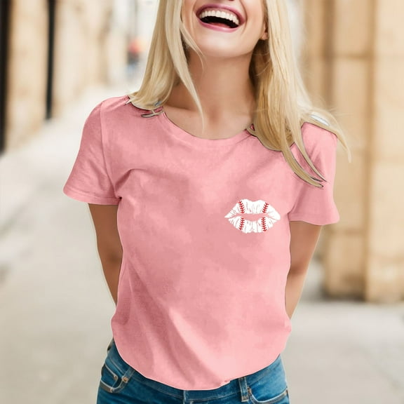 Pink Womens Tops Women Daily Casual Printed Short Sleeve O Neck T Shirt Tops Shirts for Women
