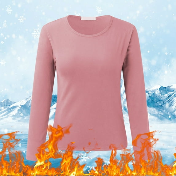 Pink Womens Tops Women O Neck Fleece Lined Thermal Thermal Underwear Slim Tops Long Sleeve Thermal Shirts Winter Tops Shirts for Women