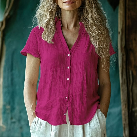 Pink Womens Tops Women's Casual Short Sleeve Regular Cardigan Top Shirt Shirts for Women