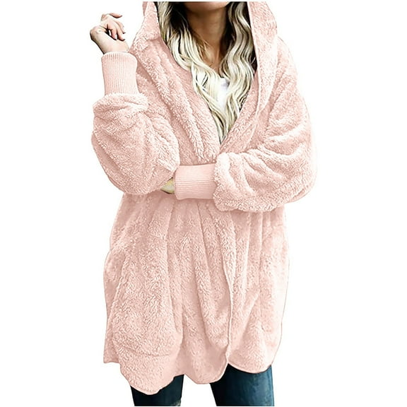 Pink Womens Tops Women's Casual Splice Coat Winter Warm Open Front with Pockets Hooded Cardigan Shirts for Women