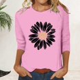 thumbnail image 1 of Pink Womens Tops Women's Crew Neck Printed Seven Quarter Sleeve Casual T Shirt Top Shirts for Women, 1 of 4