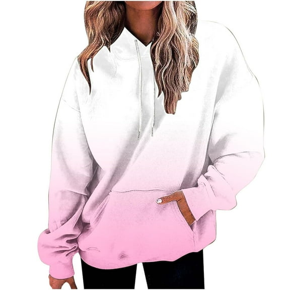 Pink Womens Tops Women's Long Sleeve Gradient Line Print Hooded Fashion Sweater Fall Outfits for Women 2025