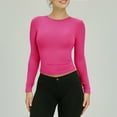thumbnail image 1 of Pink Womens Tops Women’s Long Sleeve Round Neck Crop Top Tee Shirt Basic Solid Tight Slim Fit Cropped Shirt Workout Yoga Shirts for Women, 1 of 5