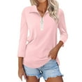 thumbnail image 1 of Pink Womens Tops Women's V Neck 3/4 Sleeve Tops Quarter Zip Collared Shirts Shirts Summer Tees Shirts for Women, 1 of 3