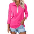 thumbnail image 1 of Pink Womens Tops Women's V Neck 3/4 Sleeve Tops Quarter Zip Collared Shirts Shirts Summer Tees Shirts for Women, 1 of 3