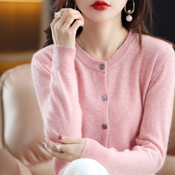 Pink Womens Tops Womens Basic Crew Neck Long Sleeve Button Down Cardigan Going Out Tops for Women