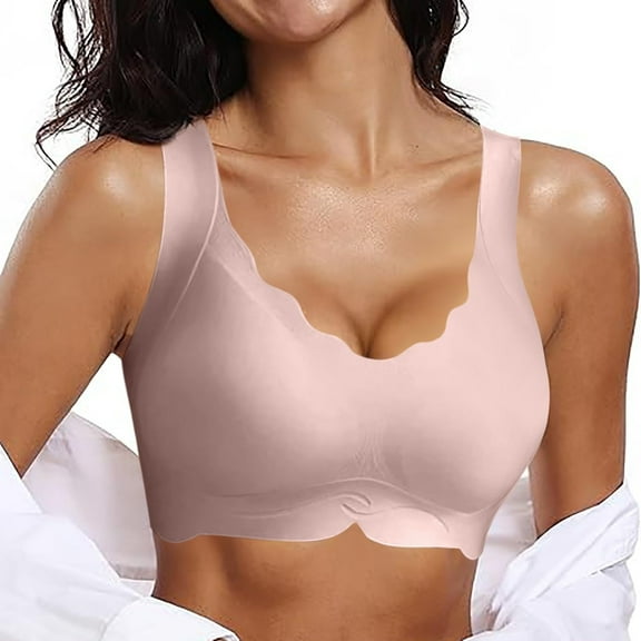 Pink Womens No Underwire Bras Seamless Bras No Underwire Scalloped Up Bras Soft Wireless Comfort Bralettes Full Coverage Everyday Bra Sport Bras for Women
