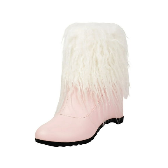 Pink Womens Winter Boots With Round Toe And Side Zipper For Casual Wear And Comfort