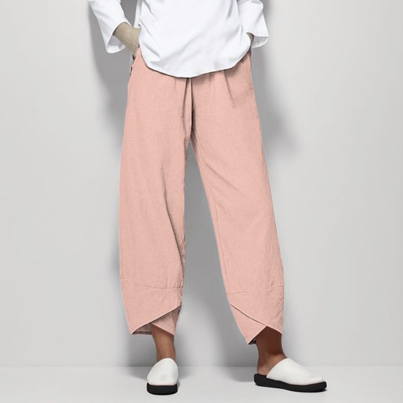 Pink Womens Workwear Pants Trousers Cotton Solid Color Daily Woman Pants for Women