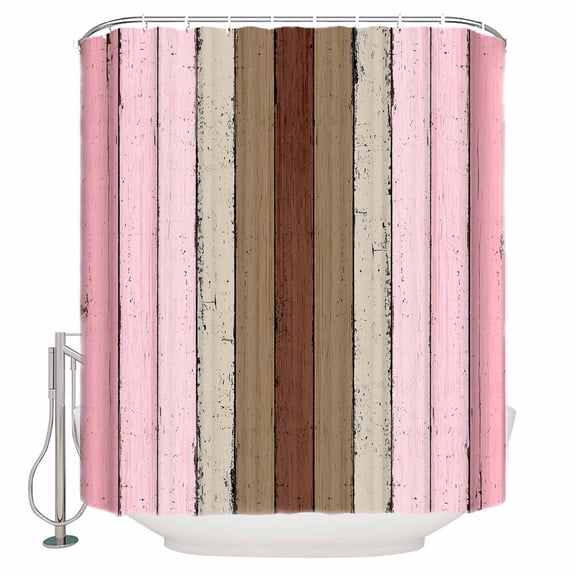 Pink Wood Grain Bathroom Shower Curtains with 12 Hooks Polyester Waterproof Shower Curtain for Stalls and Bathtubs Brown Vintage Mottled Country Stripes Decorative Bathroom Curtain 36x72 Inches