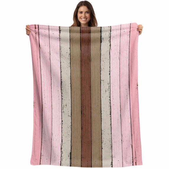 Pink Wood Grain Blanket Soft Cozy Warm Throw Blanket for Couch, Plush Fuzzy Flannel Fleece Blankets for Sofa, Brown Vintage Mottled Country Stripes Bed Blankets Lightweight Gifts for Women, 30"x40"