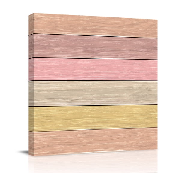 Pink Wood Grain Canvas Wall Art for Living Room, Country Pink Yellow Gradient Wooden Grain Stripe Wall Decor Framed Artwork Pictures Ready to Hang for Bedroom Office Home Decor