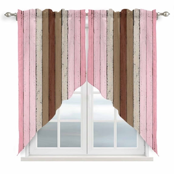 Pink Wood Grain Kitchen Window Curtains, Swag Curtains Valance for Bedroom Living Room Bathroom, Brown Vintage Mottled Country Stripes Rod Pocket Window Curtain Block Drapes 2 Panels 36"x63"