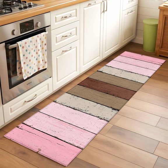 Pink Wood Grain Runner Rug 2x6 FT, Non Slip Hallway Carpet, Brown Vintage Mottled Country Stripes Washable Soft Floor Carpet Throw Runner Carpet Long Rug for Entryway Kitchen Bedside Sliding Door