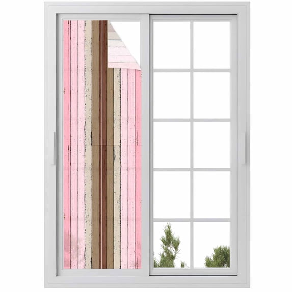 Pink Wood Grain Window Privacy Film, Brown Vintage Mottled Country Stripes Static Cling UV Sun Blocking Heat Control Window Tint Day and Night,Non-Adhesive One Way Windows Privacy Cover 17.7''x78.7''