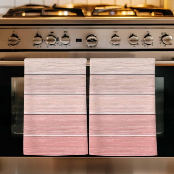 Pink Wooden Grain Kitchen Towels Set of 3, Farmhouse Vintage Chic Textured Absorbent Dish Towels for Kitchen, Microfiber Hand Towel, Quick Drying Tea Towel for Cleaning Decorative Dishcloths