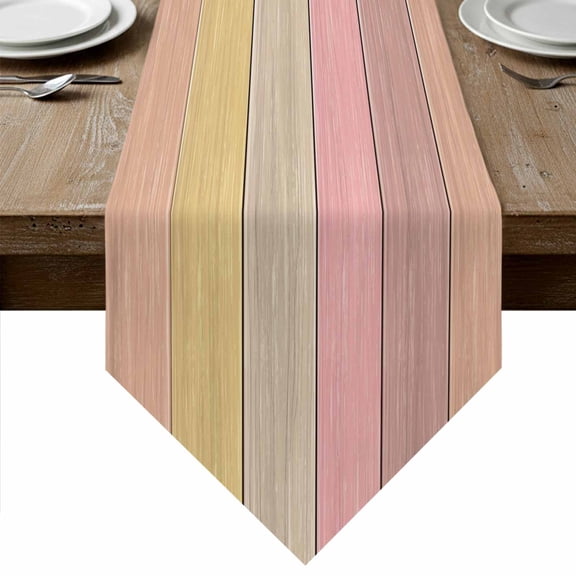 Pink Wooden Grain Table Runner Linen Burlap Table Runner 36 Inches Small Vintage Chic Geometric Ombre Brown Dresser Scarves for Kitchen Island Coffee Dining Room Party Wedding Holiday Decor 13"x36"