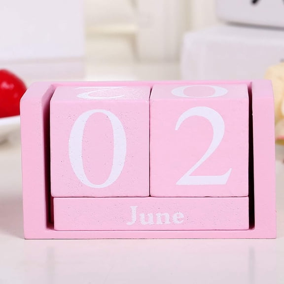 Pink Wooden Perpetual Calendar, Desktop Block Date Display, Modern Farmhouse Desk Decor, Reusable Eco Friendly Office Home Teacher Gift, Natural Wood