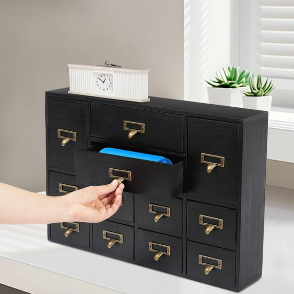 Pink Wooden Storage Box with 12 Drawers Traditional Apothecary Curio Cabinet Multi-Level Countertop Drawer Organizer for Bedroom, Living Room, Office