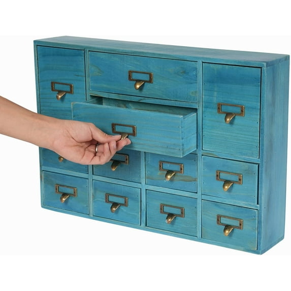 Pink Wooden Storage Box with 12 Drawers Traditional Apothecary Curio Cabinet Multi-Level Countertop Drawer Organizer for Bedroom, Living Room, Office