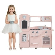 Pink Wooden Toy Kitchen with Fridge Freezer and Oven by Teamson Kids TD-11414P