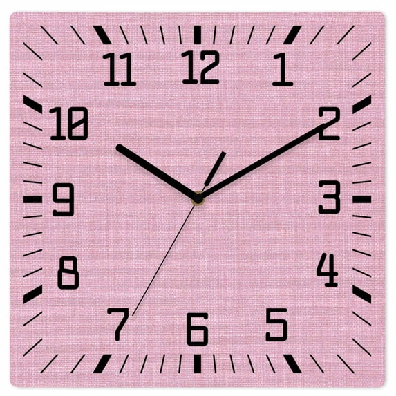 Pink Wooden Wall Clock Silent Non Ticking, Farmhouse Burlap Solid Pink Color Modern Linen Texture Square Wall Clocks Battery Operated, Decor Clock for Home Office, Living Room, Kitchen, 10 Inch