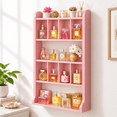 Pink Wooden Wall Mounted Perfume Organizer Multi-tier Trinket Display ...