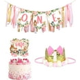 thumbnail image 1 of Pink Woodland 1st Birthday Decorations for Girl - Forest Animal High Chair Banner, One Cake Topper, One Baby Crown, 3 in 1 Jungle Wild Themed First Birthday Party Supplies, 1 of 6