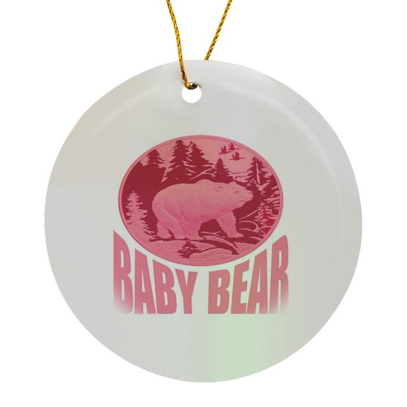 3drose, Pink Woodland Baby Bear Camping Cub, Circle Porcelain Ornament