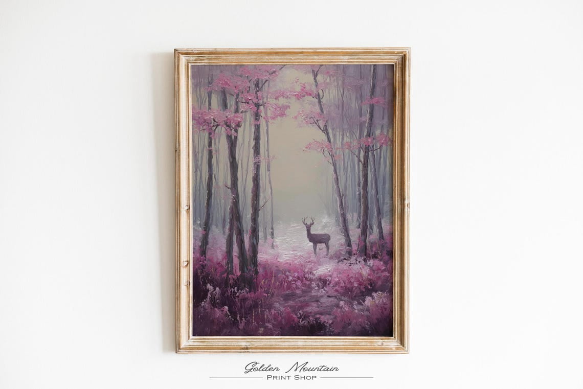 Pink Woodland Deer Wall Art Print,
