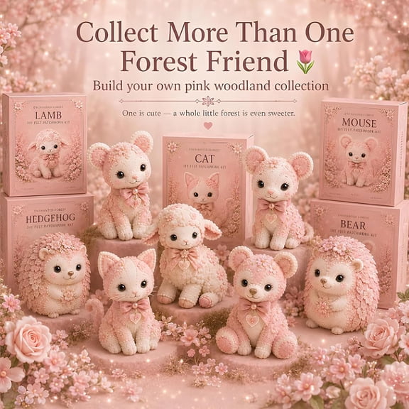 Pink Woodland Friends DIY Felt Patchwork Kit – Magic Forest Animals 3D Felt Sewing Kit, Creative Craft for Beginners, Home Decor Handmade Gift (Blush Fawn) Blush Lamb