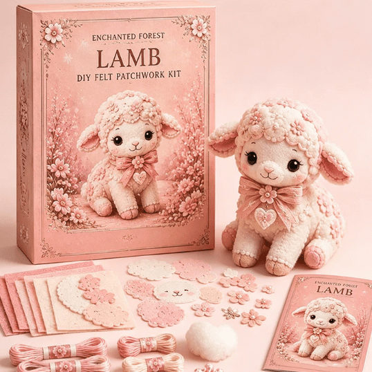 Pink Woodland Friends DIY Felt Patchwork Kit , Magic Forest Animals 3D Felt Sewing Kit, Creative Craft for Beginners, Home Decor Handmade Gift (Blush Sheep )