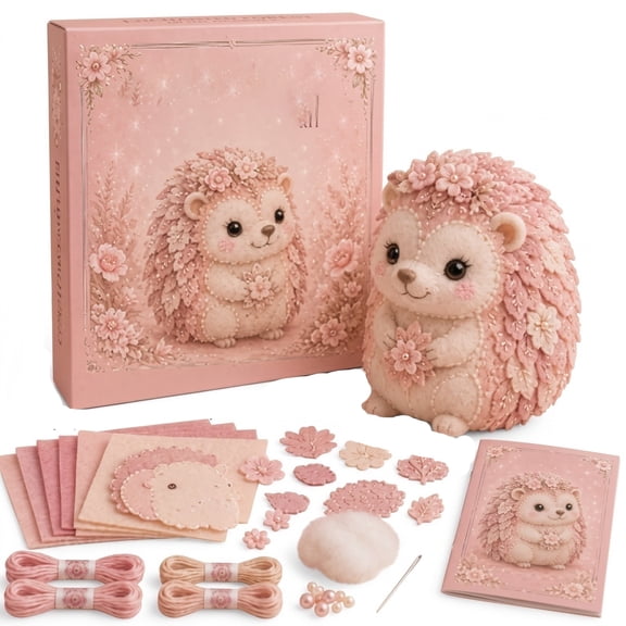 Pink Woodland Friends DIY Felt Patchwork Kit, Magic Forest Animals 3D Felt Sewing Kit DIY Creative Patchwork Art Craft for Beginner Crafters Home Decor Unique Handmade Gift
