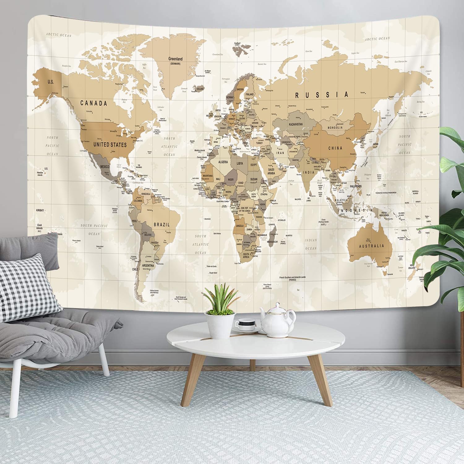 Pink World Map Tapestry Map of World Vintage Topography Educational