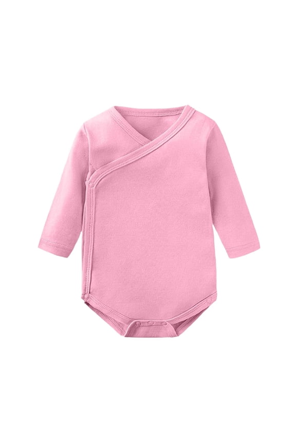 Pink Wrap V Neck Kimono Bodysuit for Girls, Cotton Long Sleeve Tagless Side & Crotch Snap Onesie, 0-24 Months,Size 18-24 Months