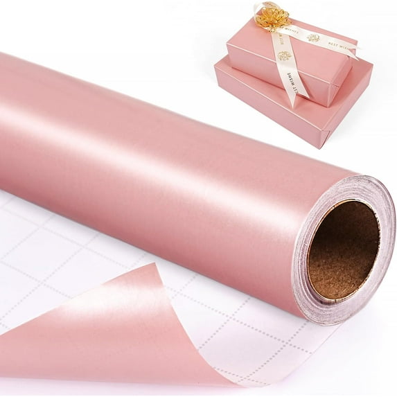 Pink Wrapping Paper Roll - Solid Color Light Pink Pearly-Lustre, Gift Wrap Paper for Birthday Wedding Valentine's Day Baby Shower Mother's Day Bridal Shower - 17 Inches x 33 Feet