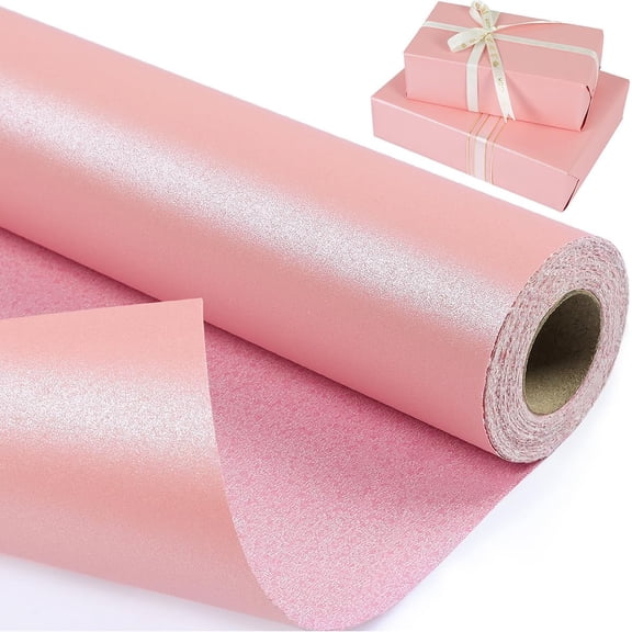 Pink Wrapping Paper - Solid Color Shimmery Pearly-Lustre Shiny Gift Wrap Paper, Roll for Birthday Wedding Baby Shower Valentine's Day Mother's 17 Inch × 33 Feet