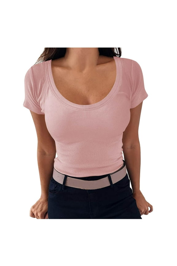 Pink XXL WIZUTIZ Tops Women's Loose Fit Cotton Soft Trendy Cotton Blend Tops Ladies Athletic Solid Shirts Fluffy Crew Neck Tshirt Pure Colour Basic Blouse Ultra Soft Short Sleeve Tee T-sh