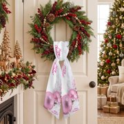 Pink Xmas Ball Wreath Sash for Front Door, Merry Christmas Shiny Decoration Modern Art Sash for Wreath, Home Decor Wall Window Porch Decoration Indoor Outdoor 4.5'' x 56''