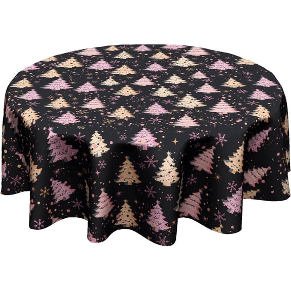 Pink Xmas Table Cloth Round - Winter Tree Round Tablecloth 60 Inch Snowflake Snow Table Cover for Party Picnic Dinner Decor