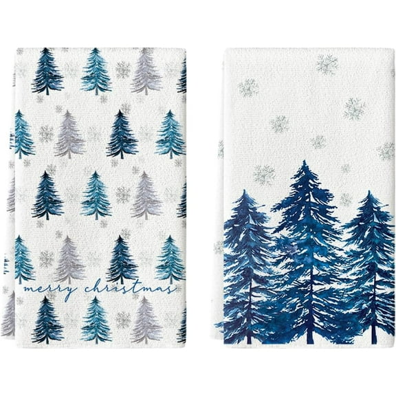 Pink Xmas Tree Christmas Kitchen Towels Dish Towels, 16x24 Inch Farmhouse Holiday Snowflake Winter Decoration Cleaning Set of 2