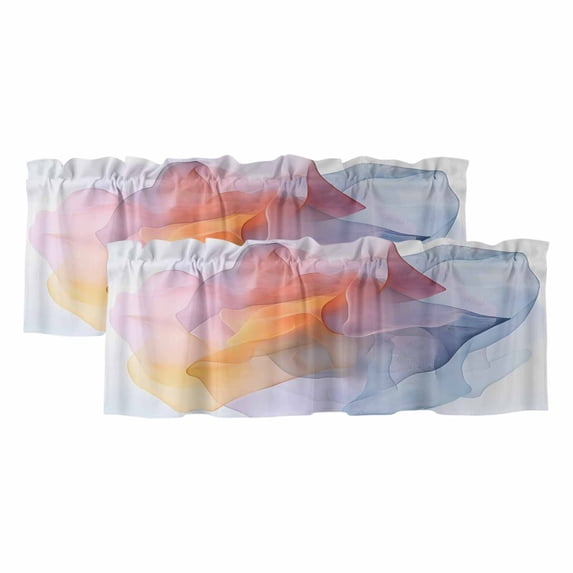 Pink Yellow Blue Abstract Valances for Windows, Modern Art Wave Light Filtering Kitchen Curtains, Rod Pocket Window Valance Curtains for Living Room Bedroom, 42" W x 12" L, 2 Panels