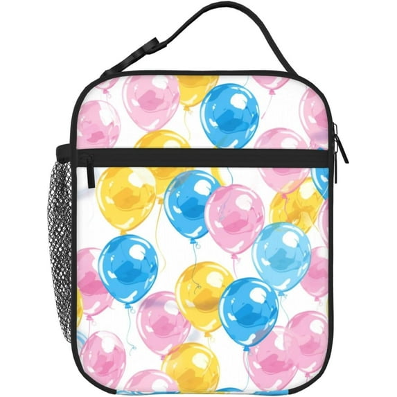 Pink Yellow Blue Balloons Lunch Box Insulated for Women Men Detachable Handle Lunchbox Meal Tote Bag 10"Lx 8"Wx4"H
