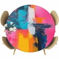thumbnail image 1 of Pink Yellow Blue Round Tablecloth 36-44 Inch Round Fitted Table Cloth with Elastic Edge, Modern Oil Painting Art Waterproof Table Cover Protector for Outdoor Picnic Party Dining, 1 of 6