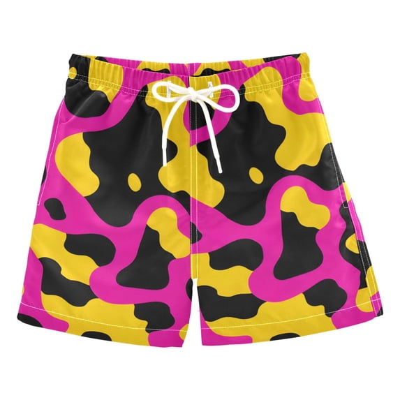 Pink Yellow Cow Pattern Swim Trunks Quick Dry Beach Pool Board Shorts Lightweight Stylish Print Sizes 2T to XL