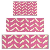 Pink and Yellow Feather Pattern Kitchen Rugs Sets Of 3,Kitchen Runner Rugs Non Skid Washable,Decorative Kitchen Floor Mats for Kitchen,Sink,Laundry,17"x30"  17"x47"   17"x59"